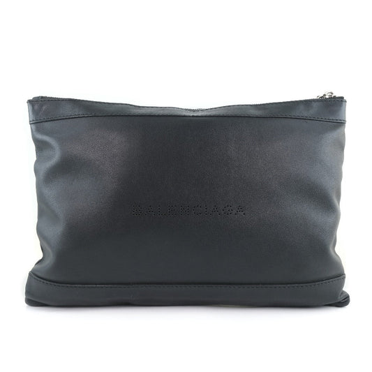 BALENCIAGA business bag 37373 Calfskin black Clutch bag Navy clip M mens(Unisex) Used Authentic