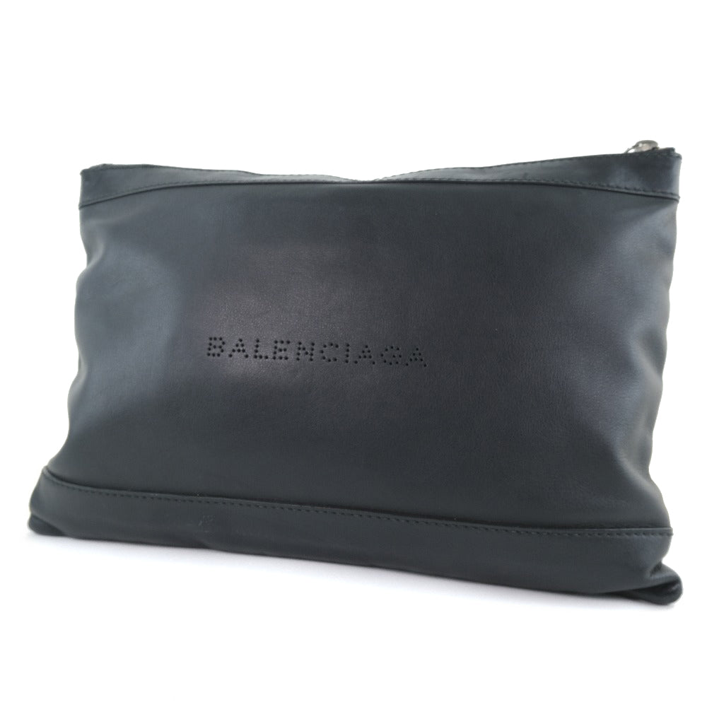 BALENCIAGA business bag 37373 Calfskin black Clutch bag Navy clip M mens(Unisex) Used Authentic