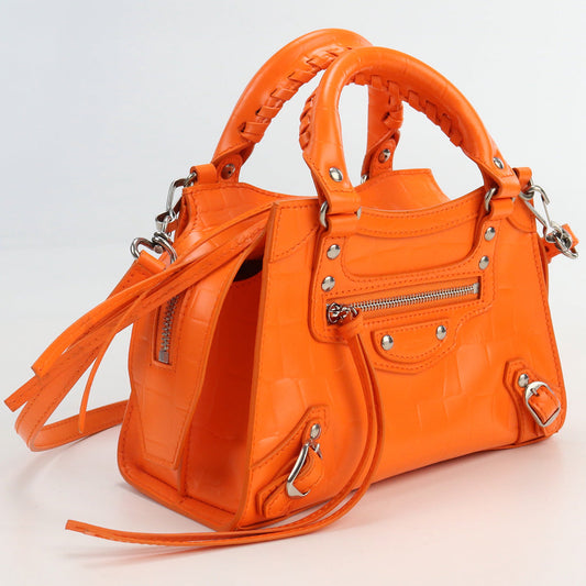 BALENCIAGA 638524 neo classic city mini Handbag shoulder bag 2WAY leather orange Women Used Authentic